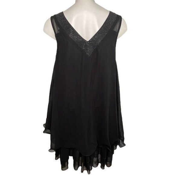 Forever 21 Black Chiffon Sleeveless V Neck‎ Rhinestone Swing Dress Sz Small - Picture 6 of 11